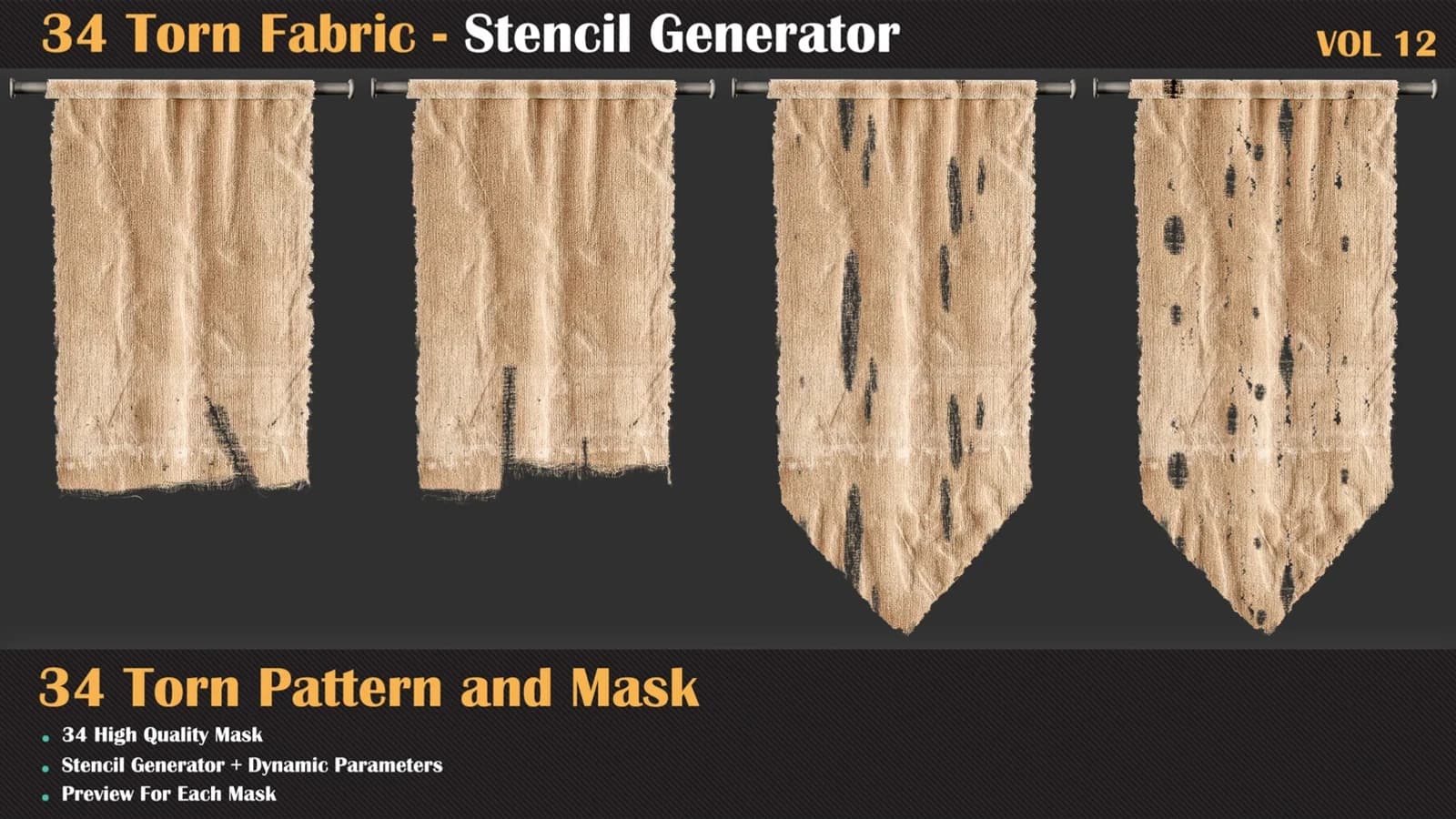 34 Torn Fabric Texture + Stencil Generator — VOL 12 — preview 4