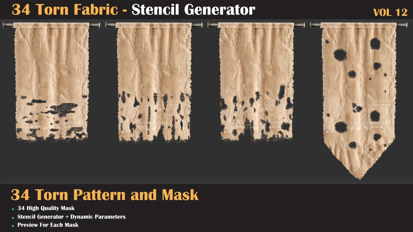 34 Torn Fabric Texture + Stencil Generator — VOL 12 — preview 8