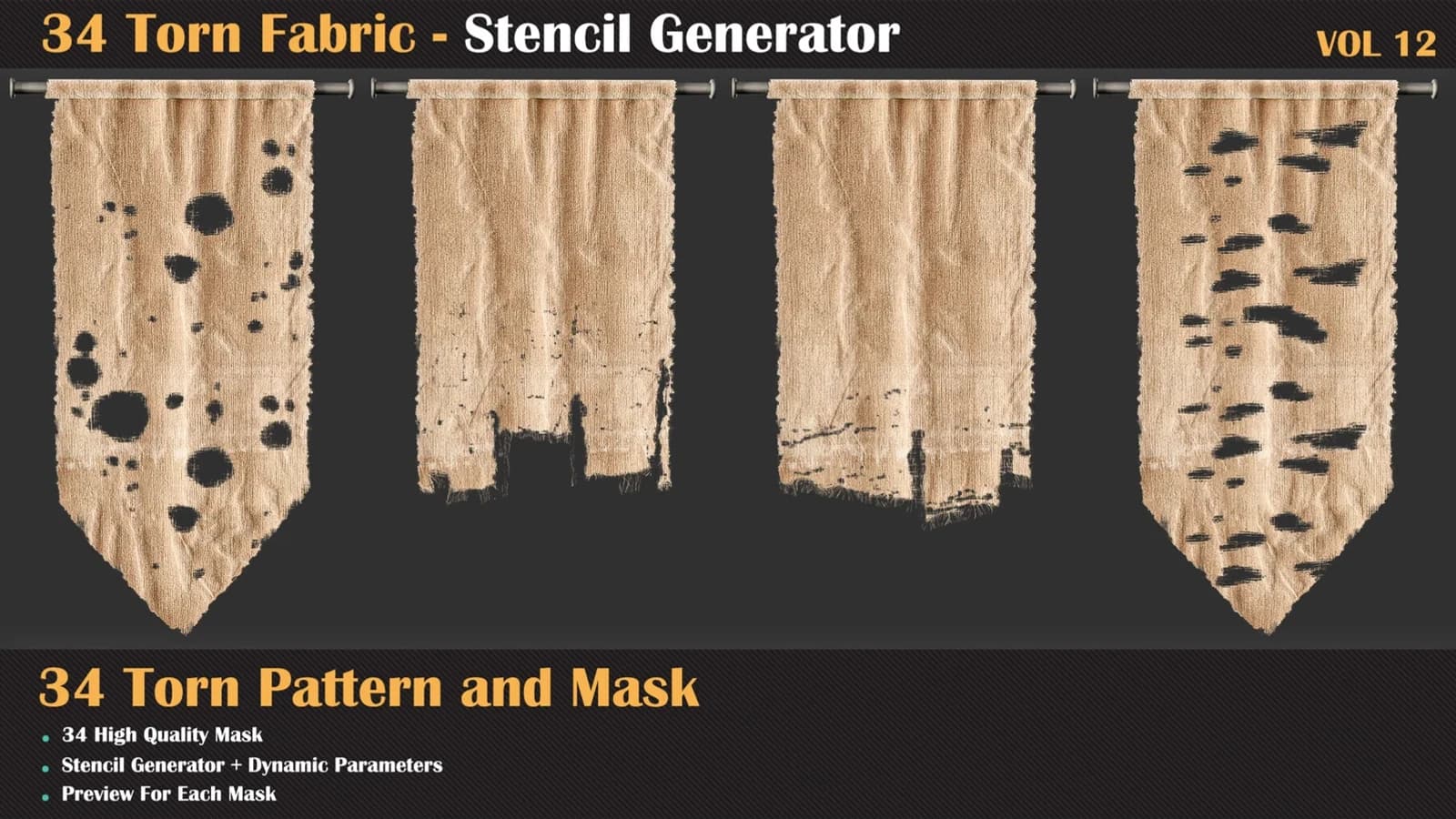34 Torn Fabric Texture + Stencil Generator — VOL 12 — preview 9