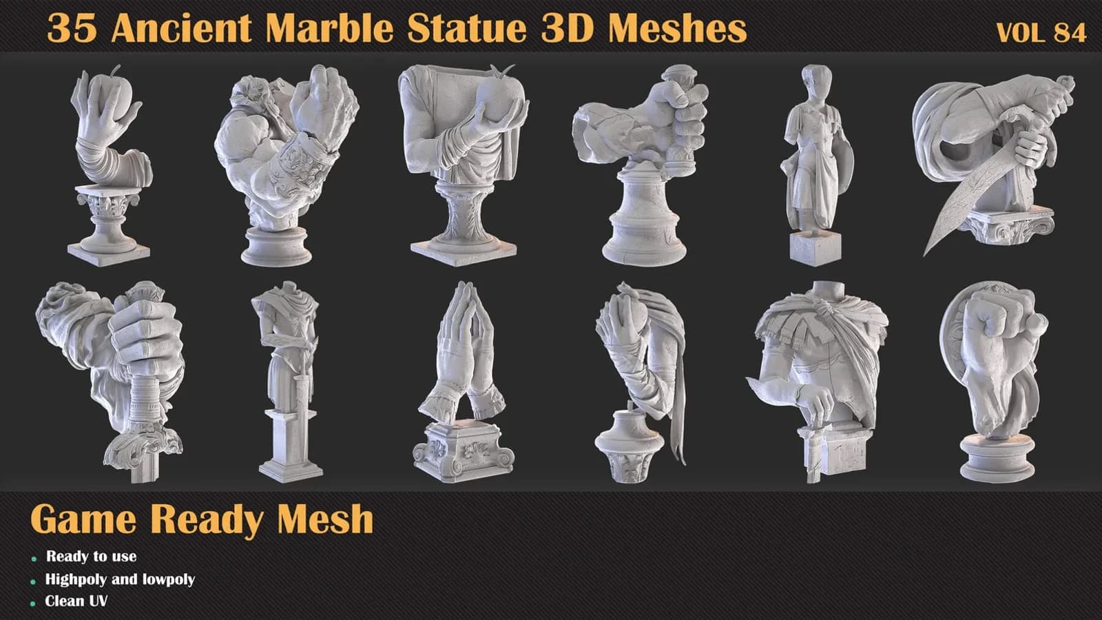 35 Ancient Marble Statue 3D Meshes — VOL 84 — preview 5
