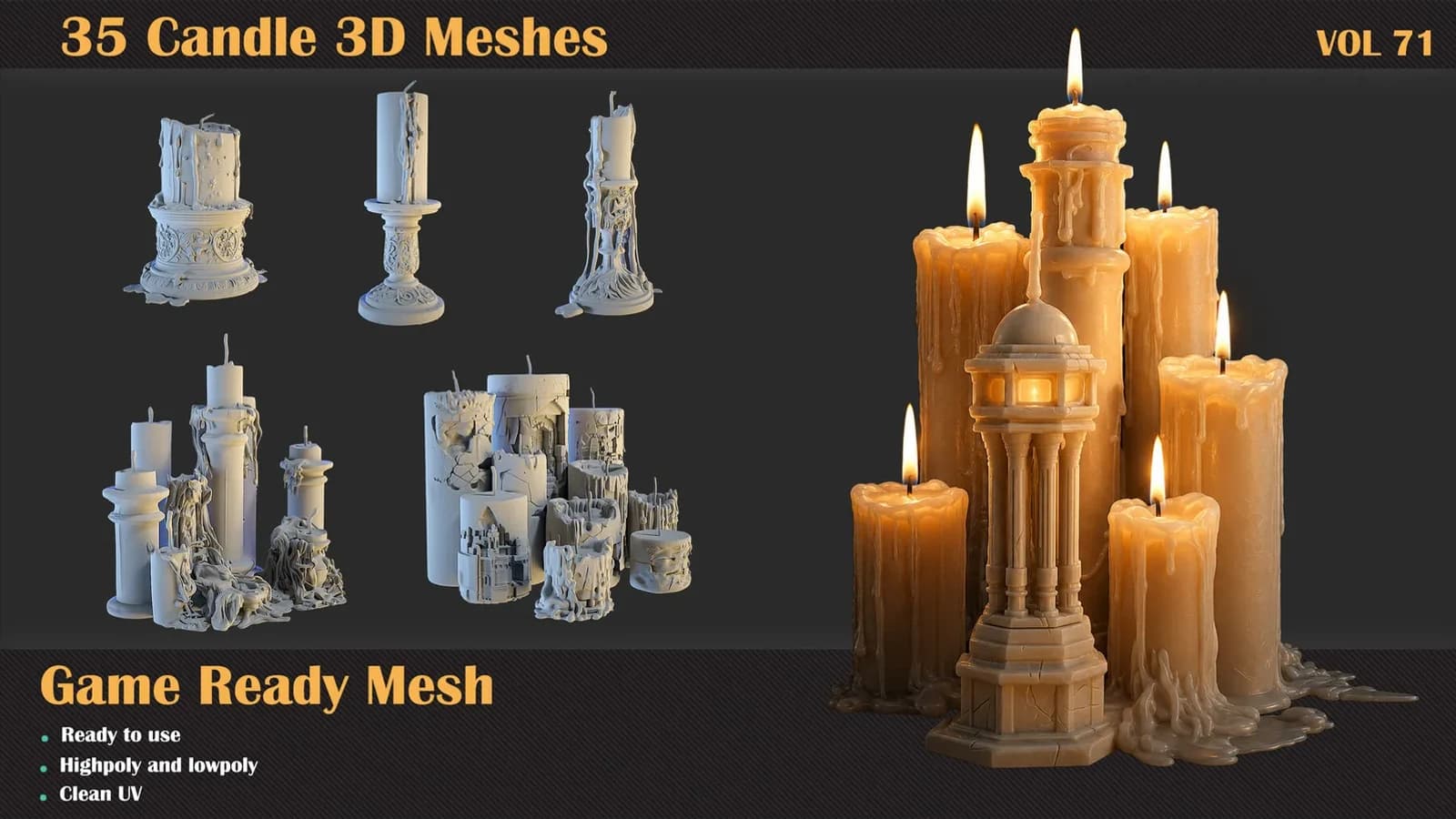 35 Candle 3D Meshes — VOL 71