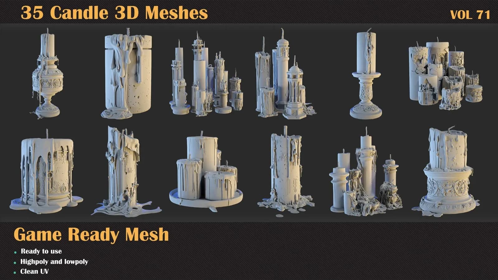 35 Candle 3D Meshes — VOL 71 — preview 3