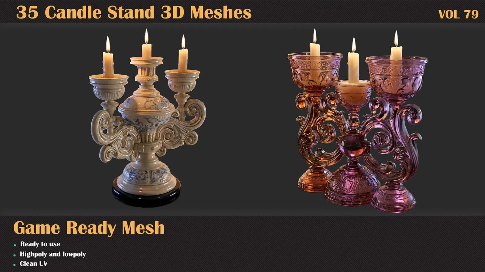 35 Candle Stand 3D Meshes — VOL 79 — preview 2
