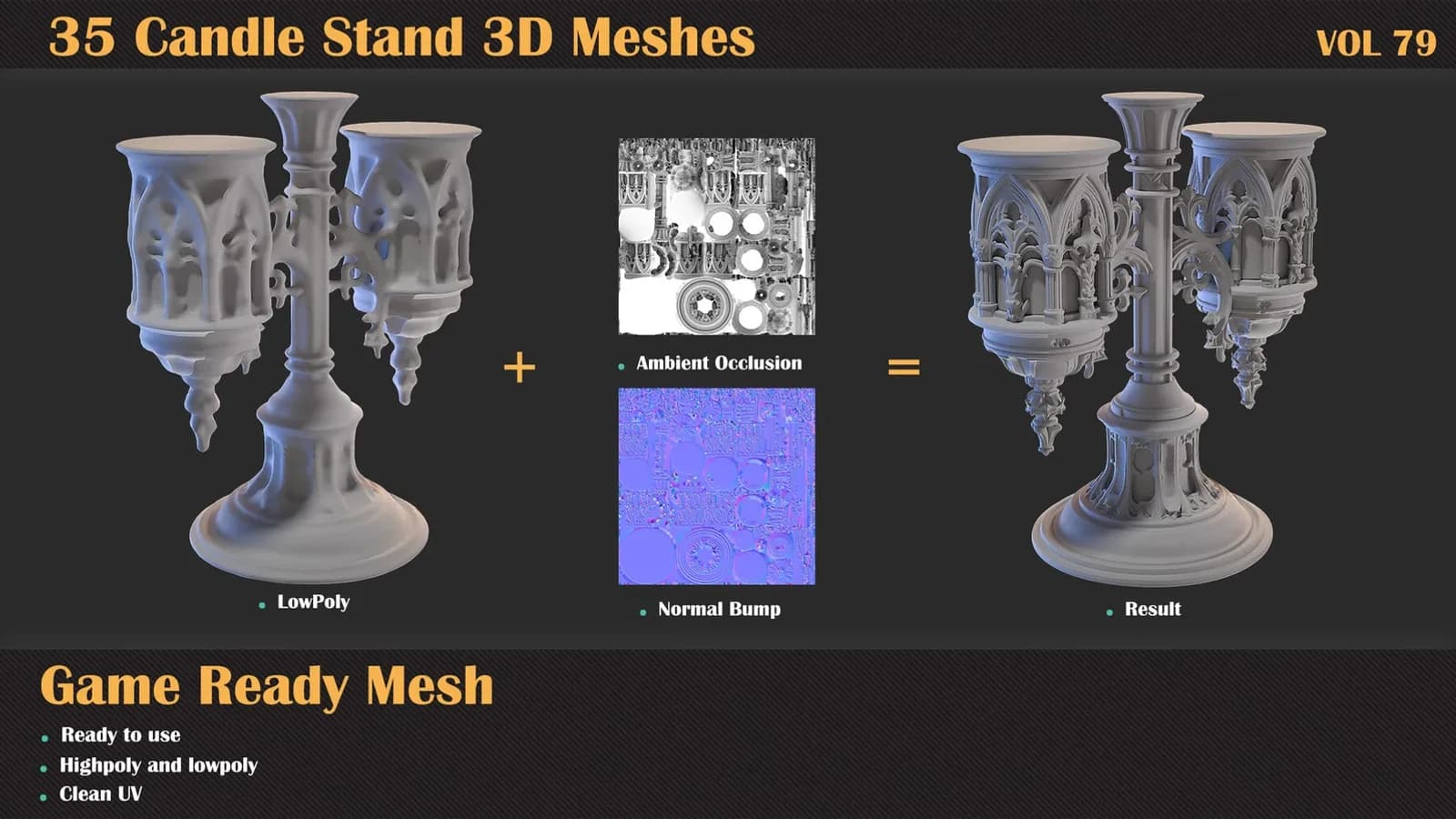 35 Candle Stand 3D Meshes — VOL 79 — preview 3