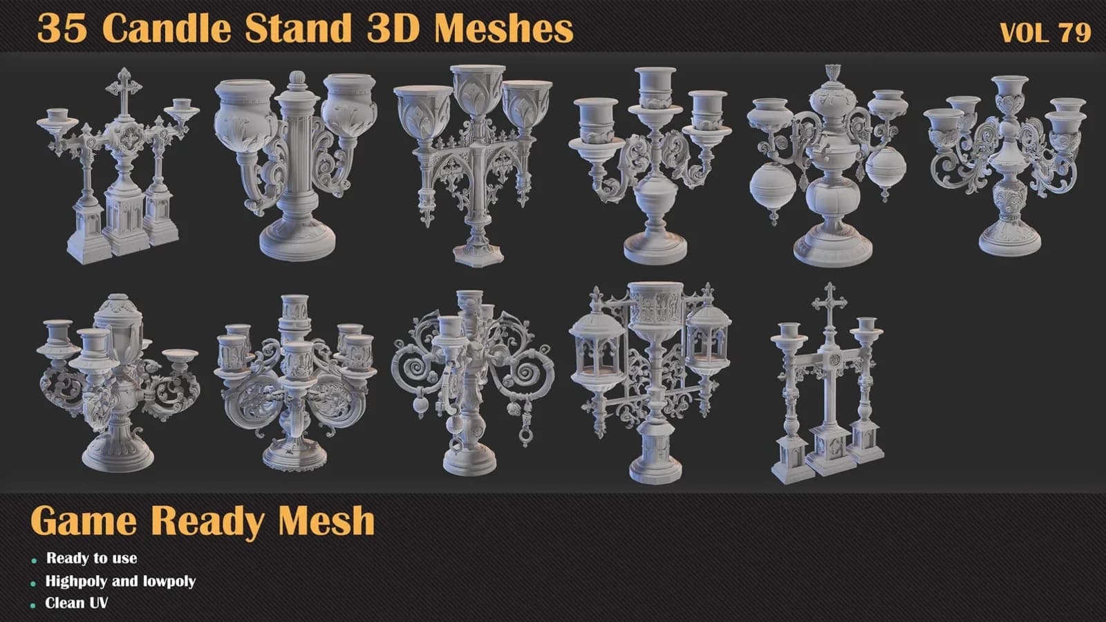35 Candle Stand 3D Meshes — VOL 79 — preview 4