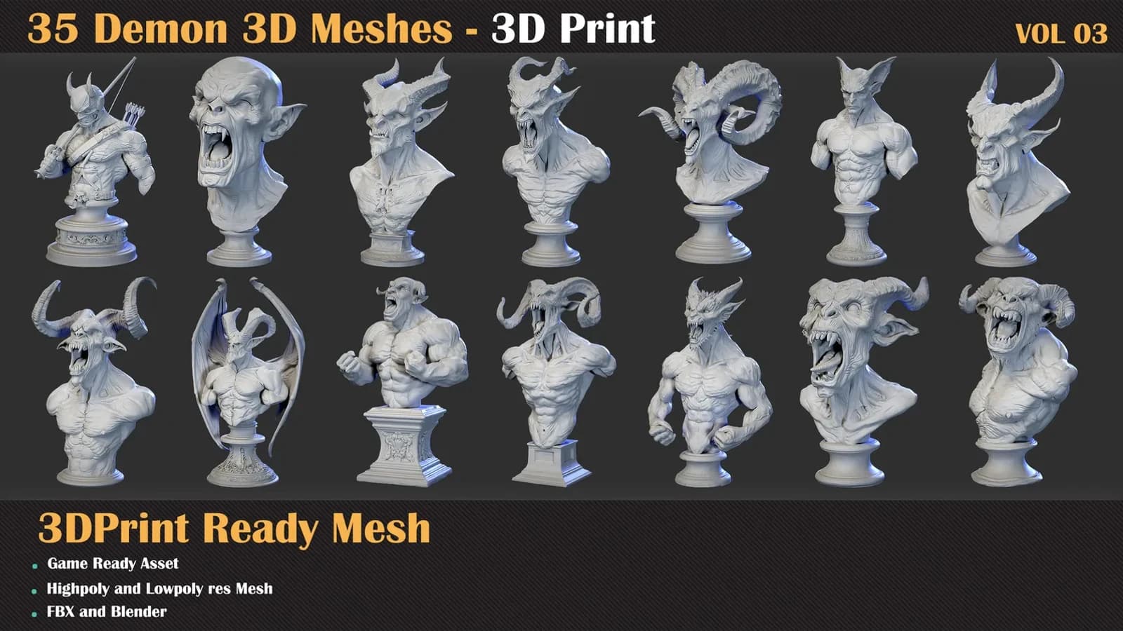 35 Demon 3D Meshes – 3D Print Ready & Game Ready — VOL 03 — preview 2