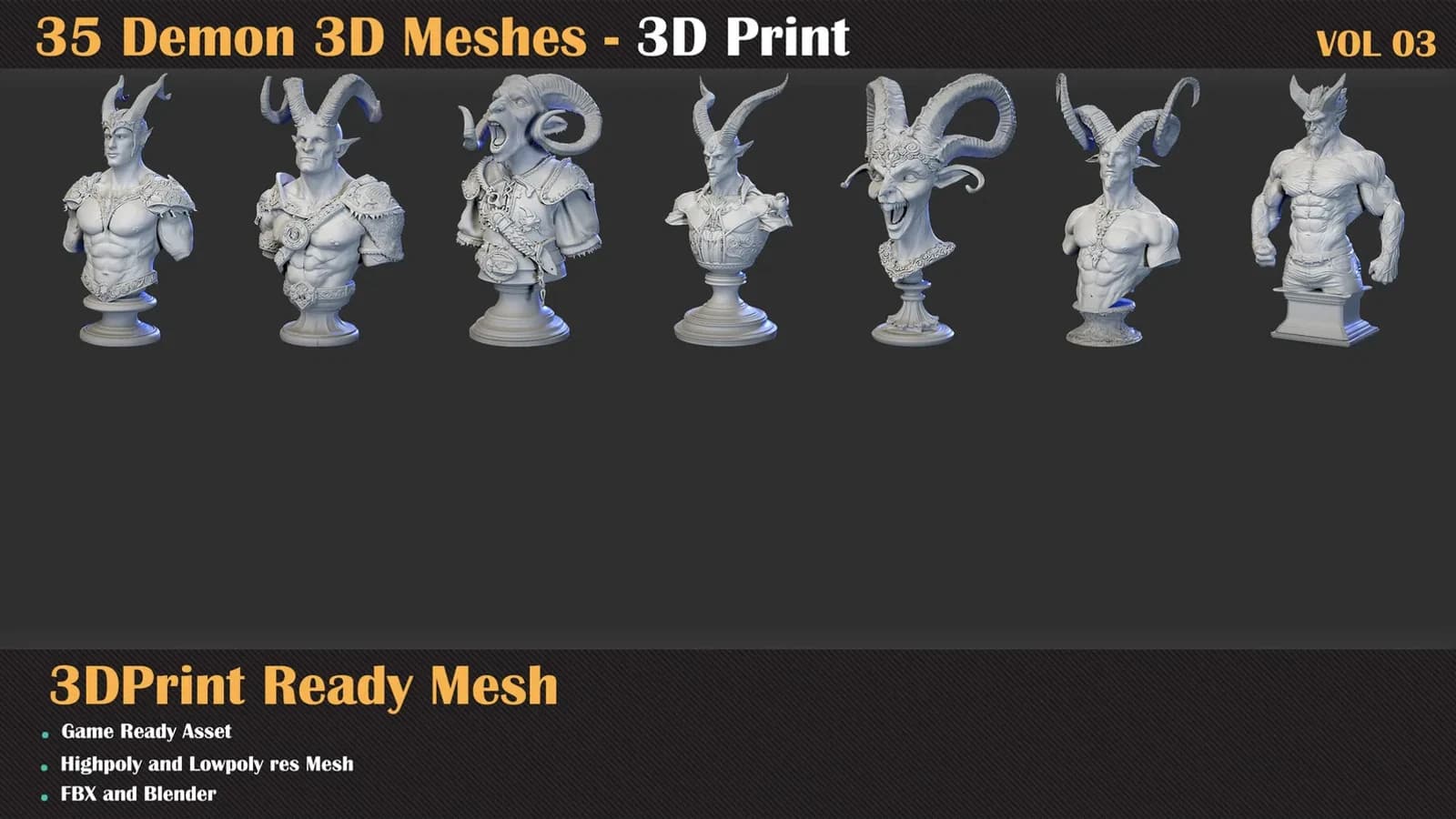 35 Demon 3D Meshes – 3D Print Ready & Game Ready — VOL 03 — preview 4