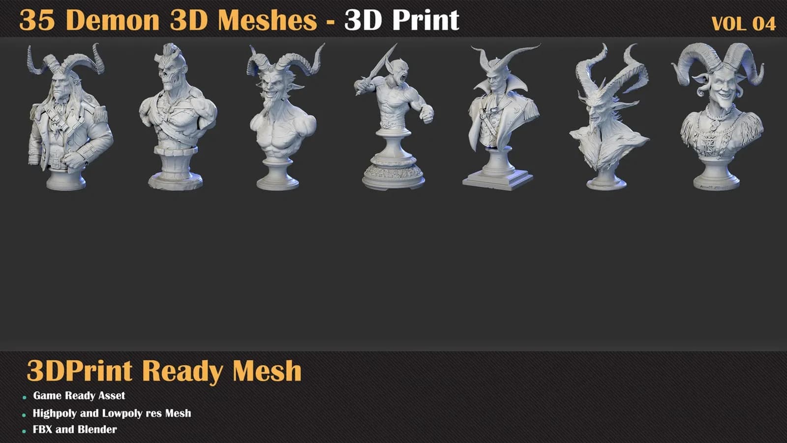 35 Demon 3D Meshes – 3D Print Ready & Game Ready — VOL 04 — preview 4