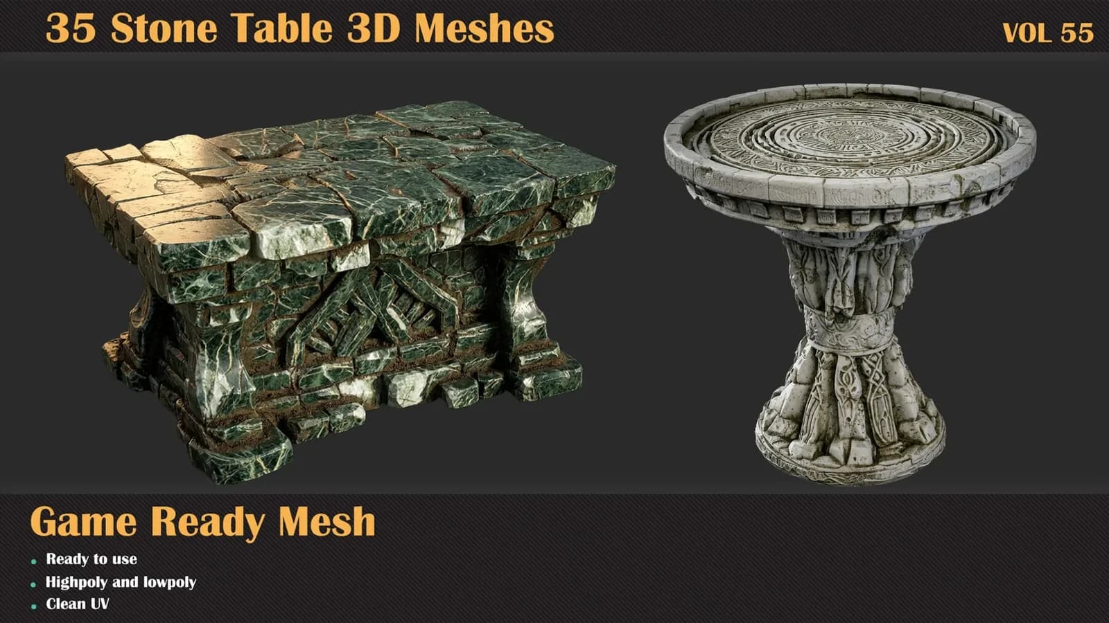 35 Stone Table 3D Meshes — VOL 55 — preview 2