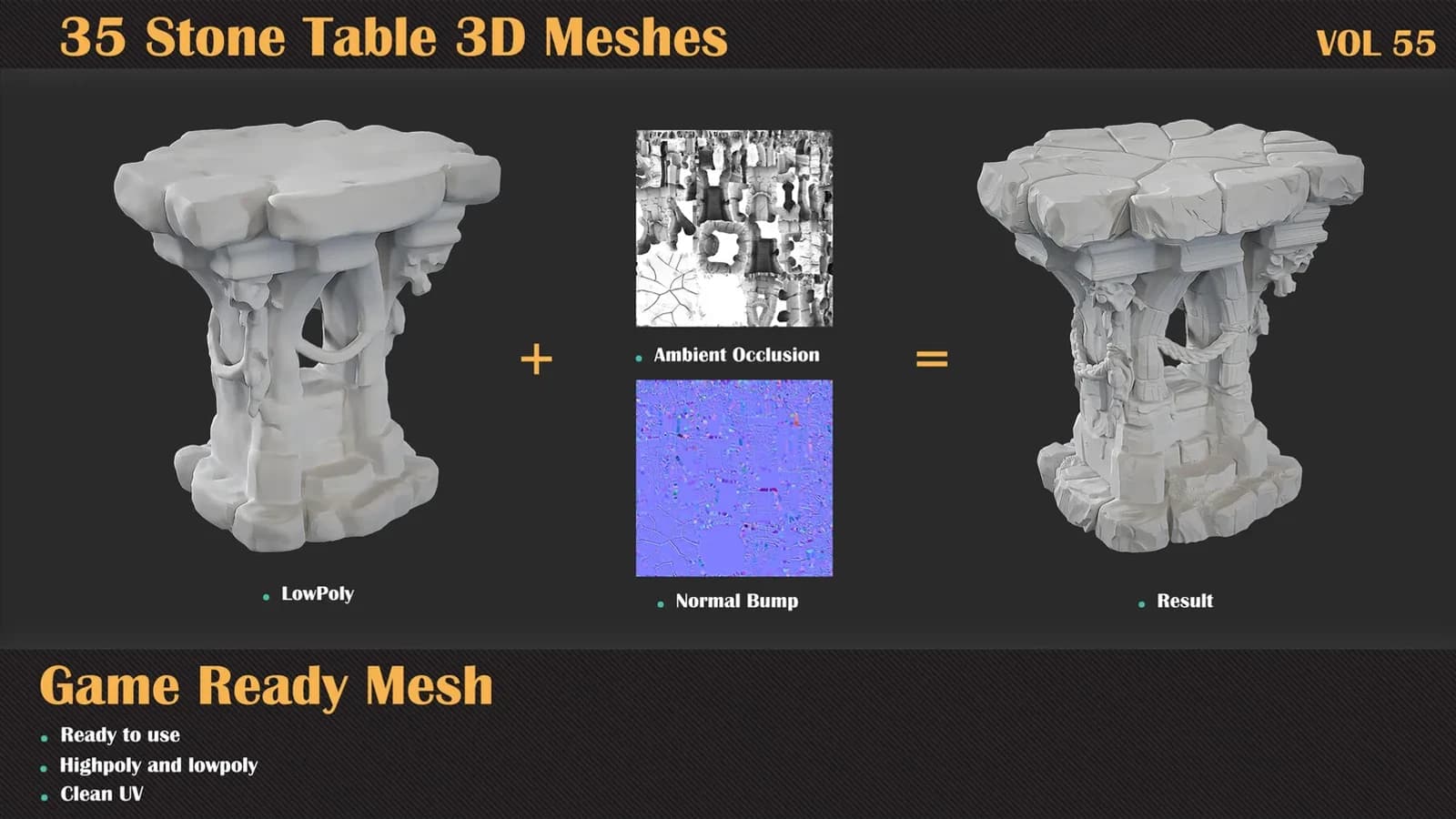 35 Stone Table 3D Meshes — VOL 55 — preview 3