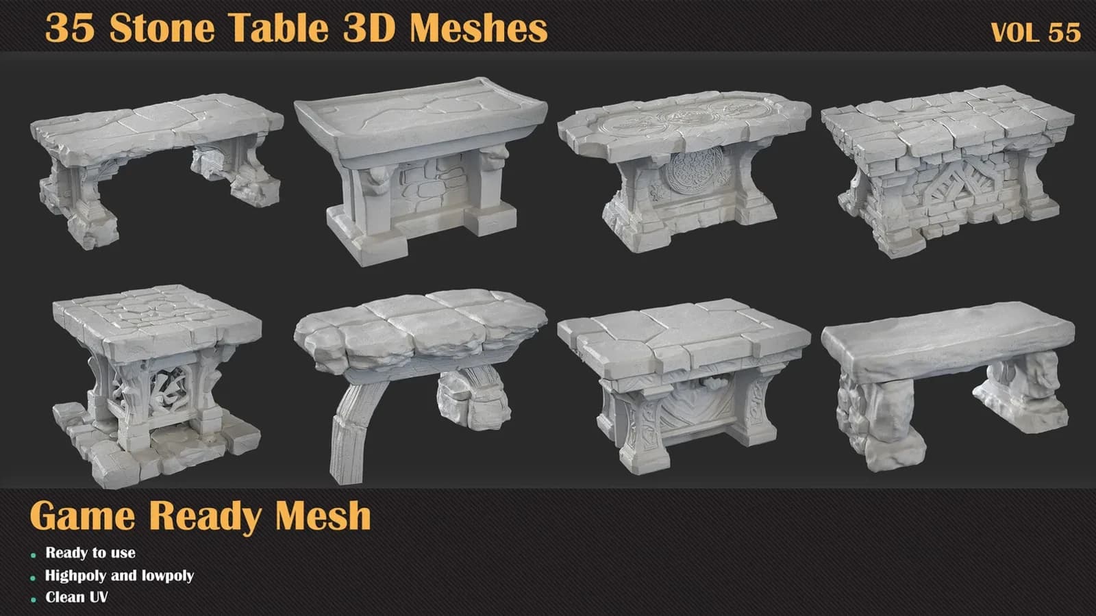 35 Stone Table 3D Meshes — VOL 55 — preview 4
