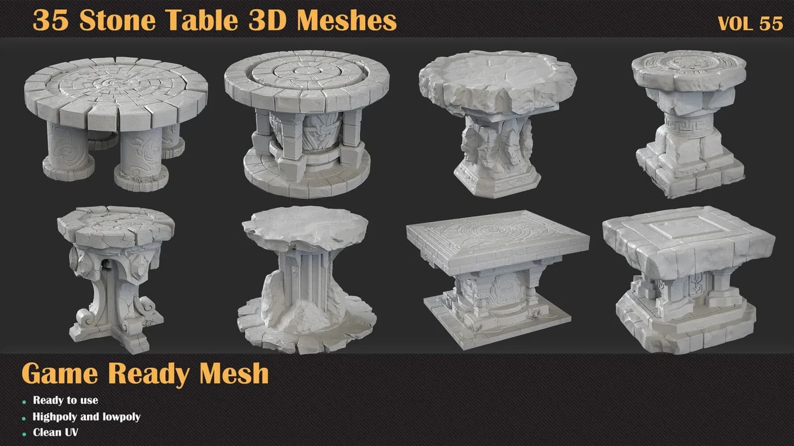 35 Stone Table 3D Meshes — VOL 55 — preview 6