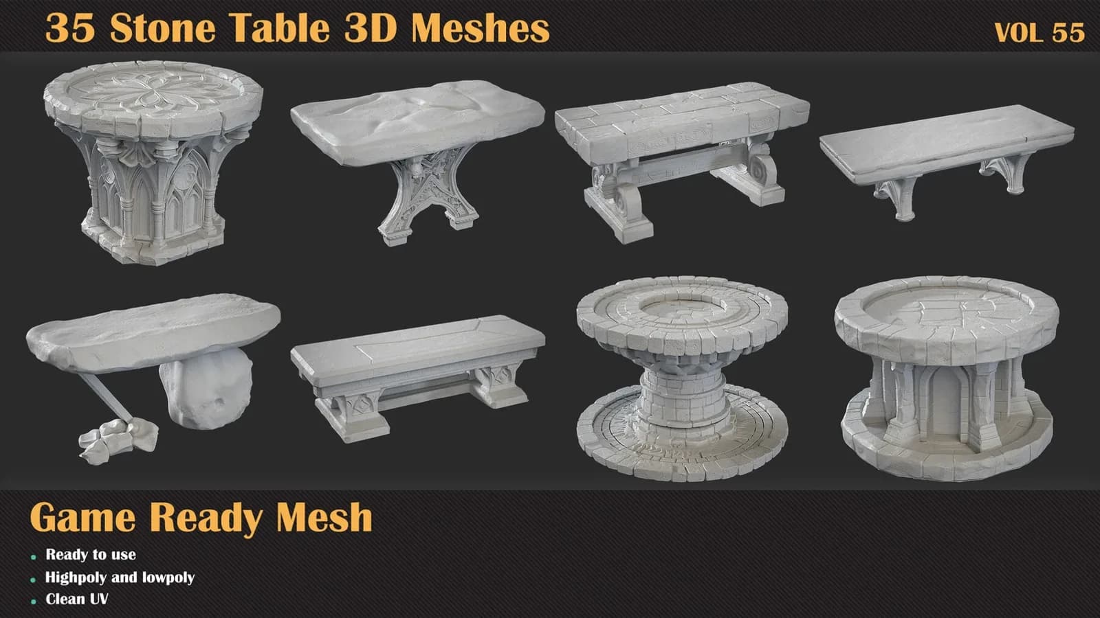35 Stone Table 3D Meshes — VOL 55 — preview 7