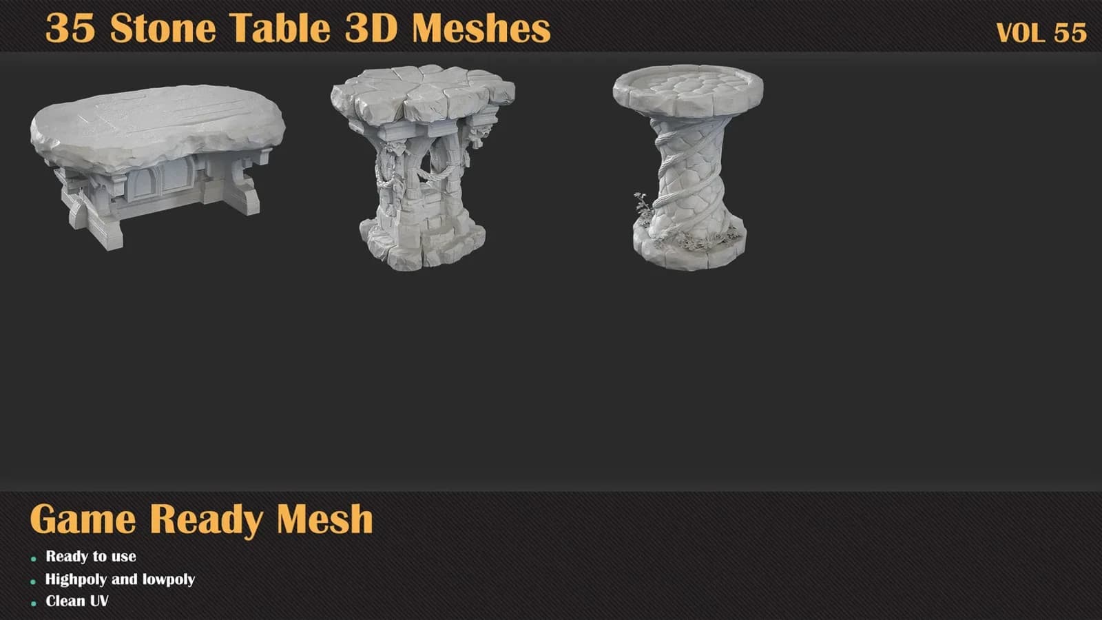 35 Stone Table 3D Meshes — VOL 55 — preview 8
