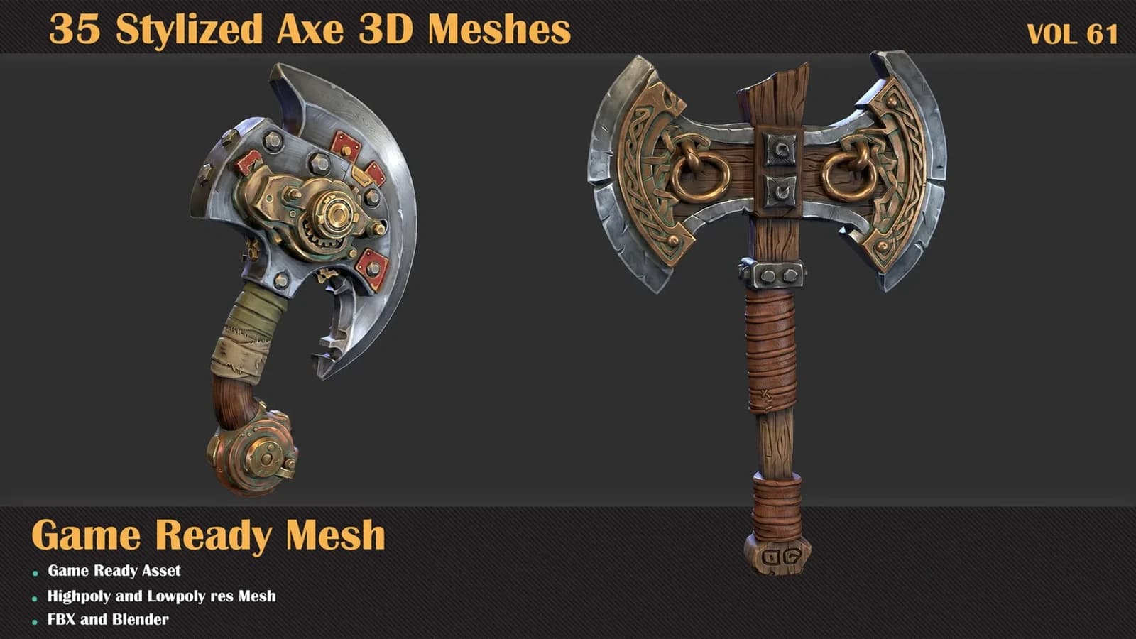 35 Stylized Axe 3D Meshes — VOL 61 — preview 2