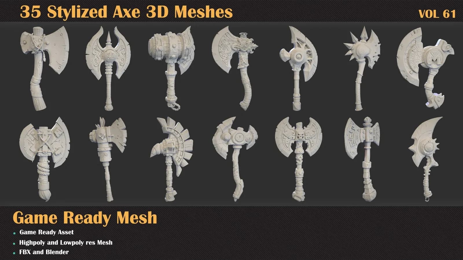 35 Stylized Axe 3D Meshes — VOL 61 — preview 4