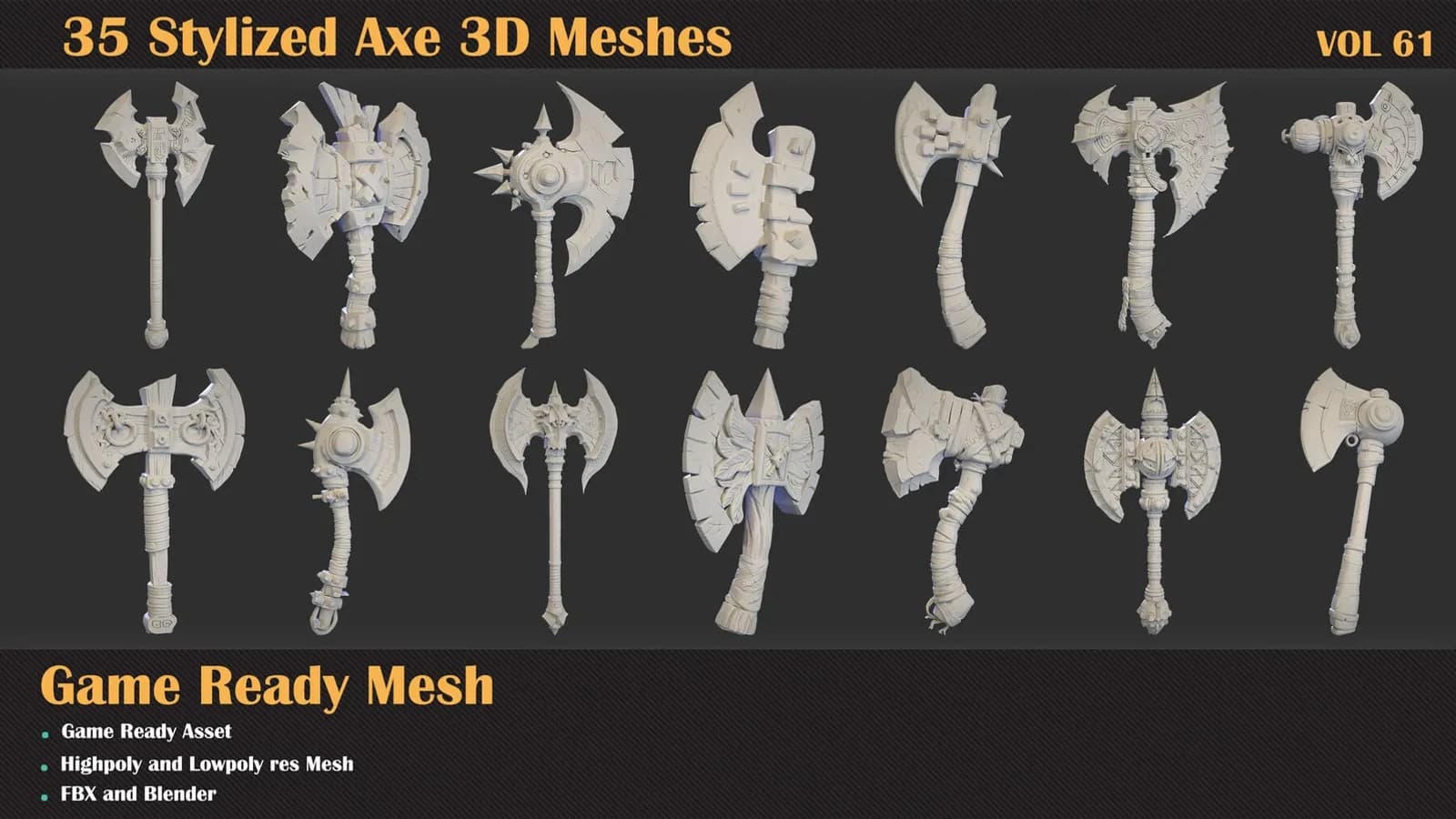 35 Stylized Axe 3D Meshes — VOL 61 — preview 5