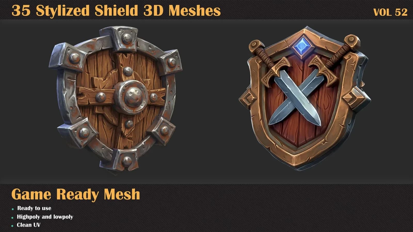 35 Stylized Shield 3D Meshes — VOL 52 — preview 2