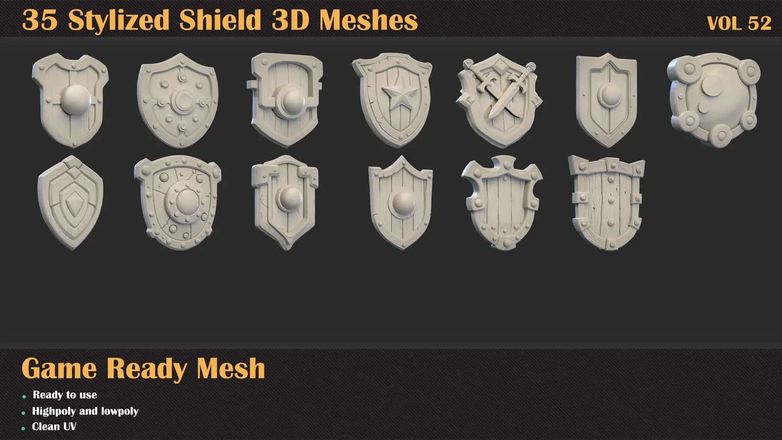 35 Stylized Shield 3D Meshes — VOL 52 — preview 4