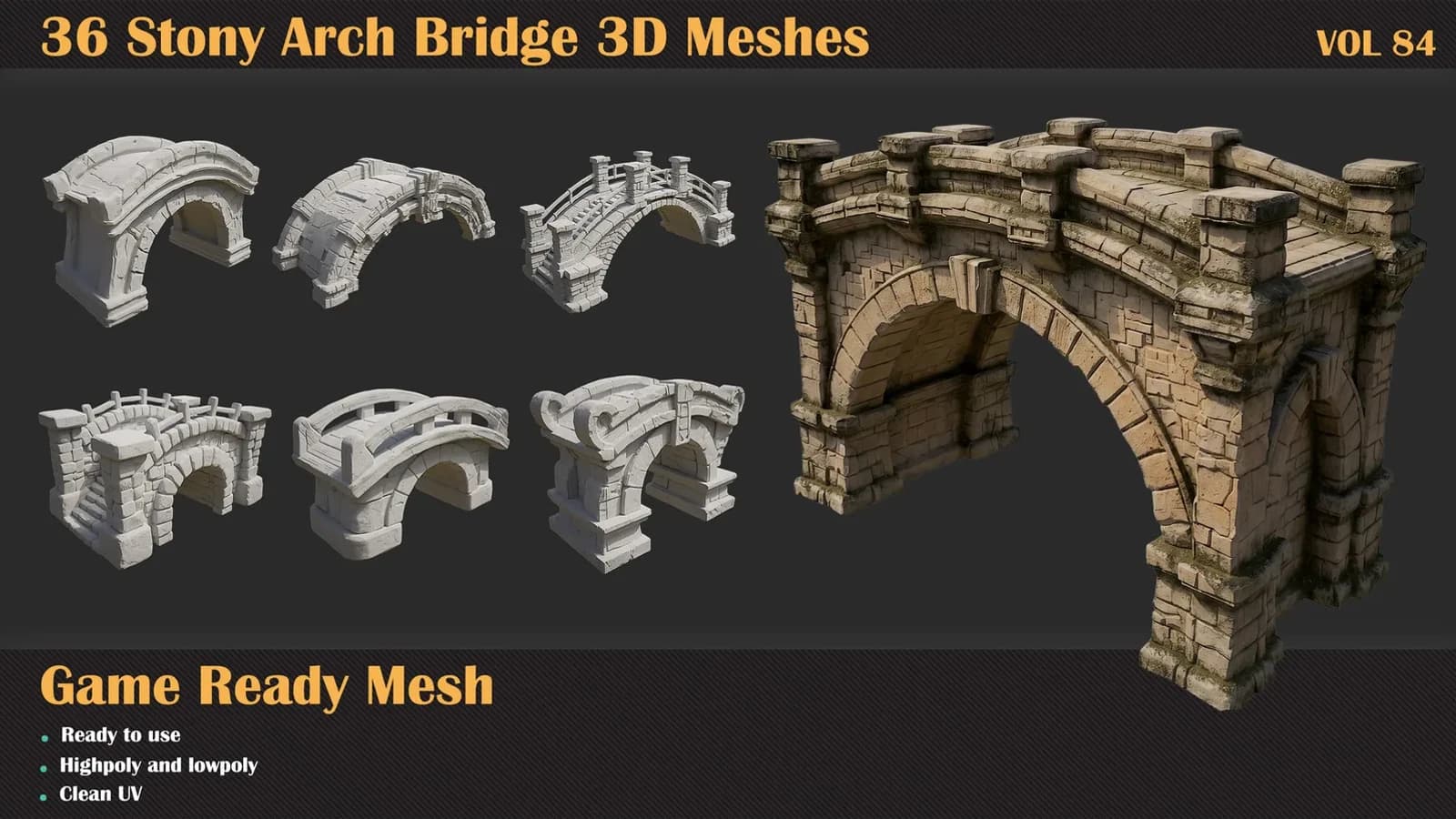 36 Stony Arch Bridge 3D Meshes — VOL 84