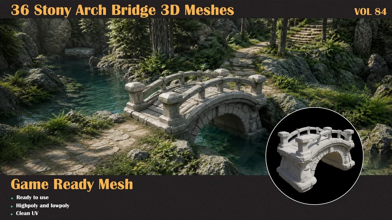 36 Stony Arch Bridge 3D Meshes — VOL 84 — preview 2