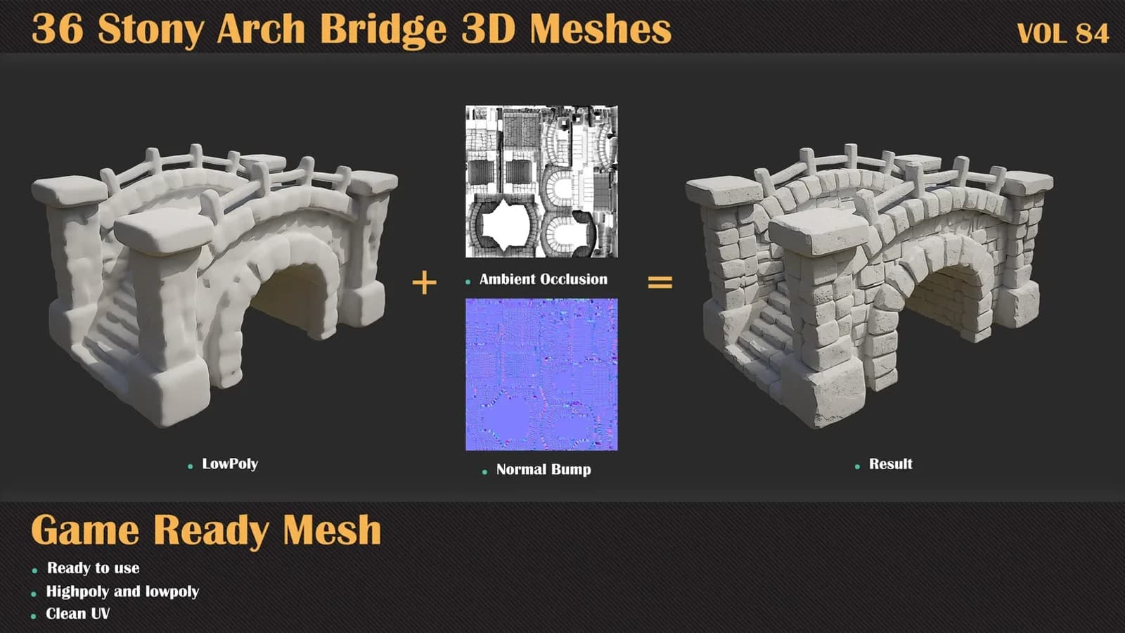 36 Stony Arch Bridge 3D Meshes — VOL 84 — preview 3