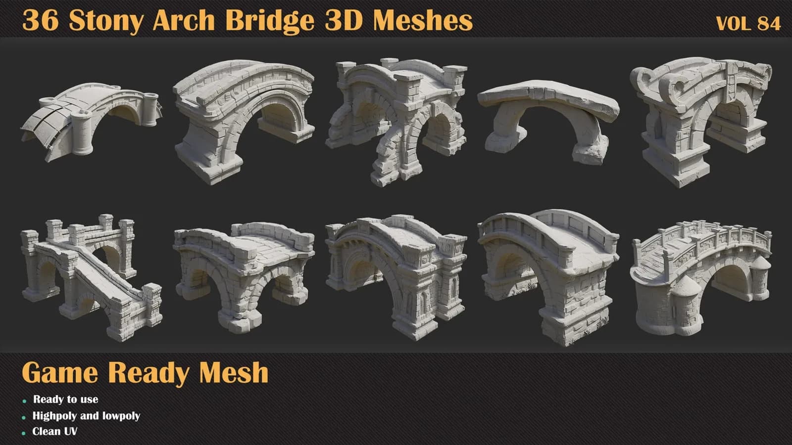 36 Stony Arch Bridge 3D Meshes — VOL 84 — preview 4