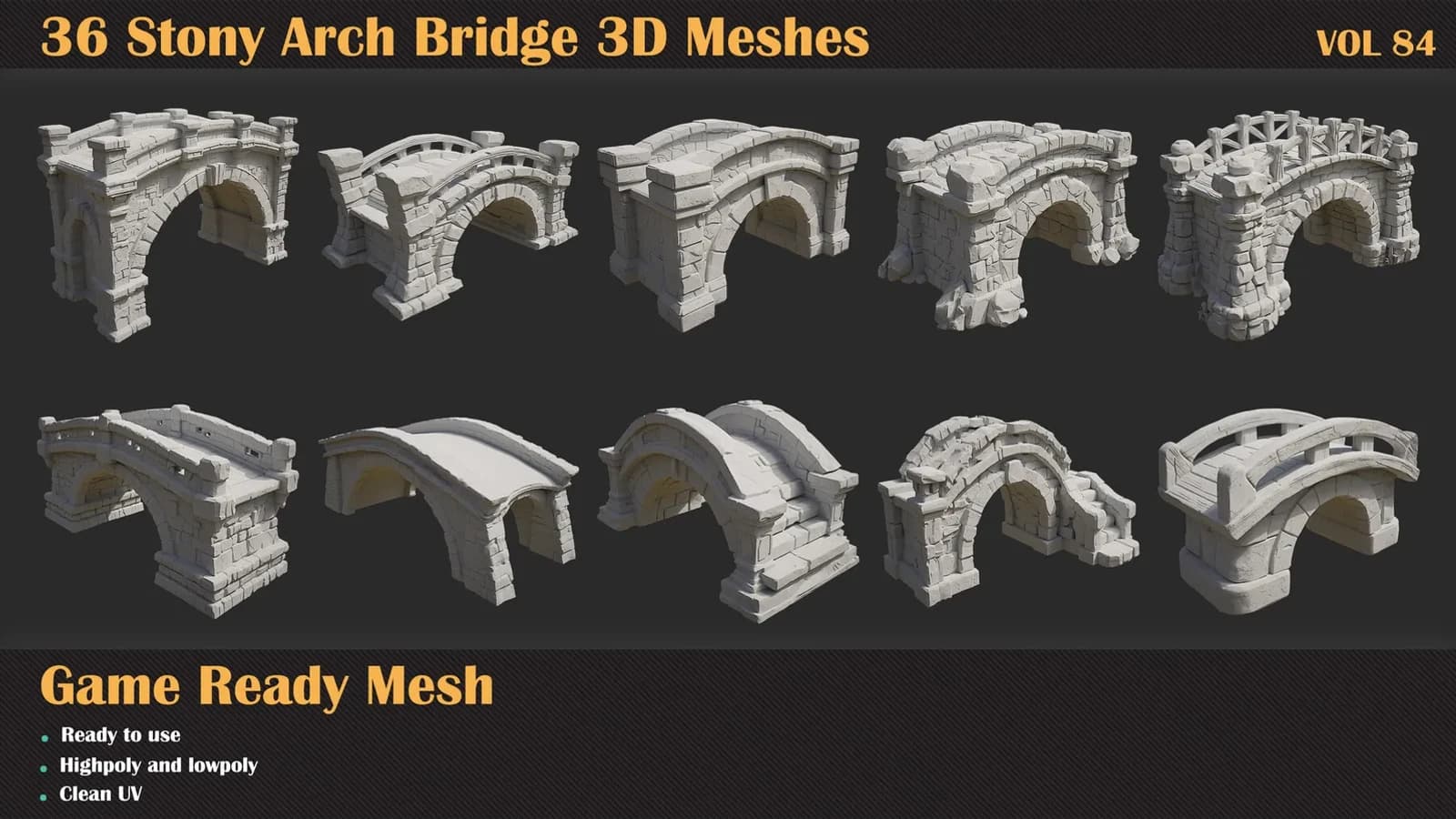 36 Stony Arch Bridge 3D Meshes — VOL 84 — preview 5