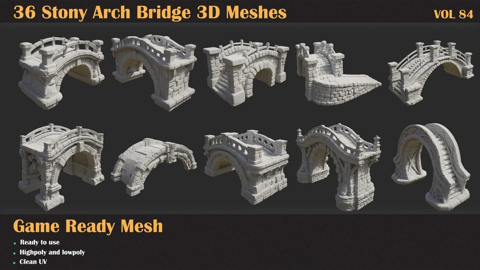 36 Stony Arch Bridge 3D Meshes — VOL 84 — preview 6