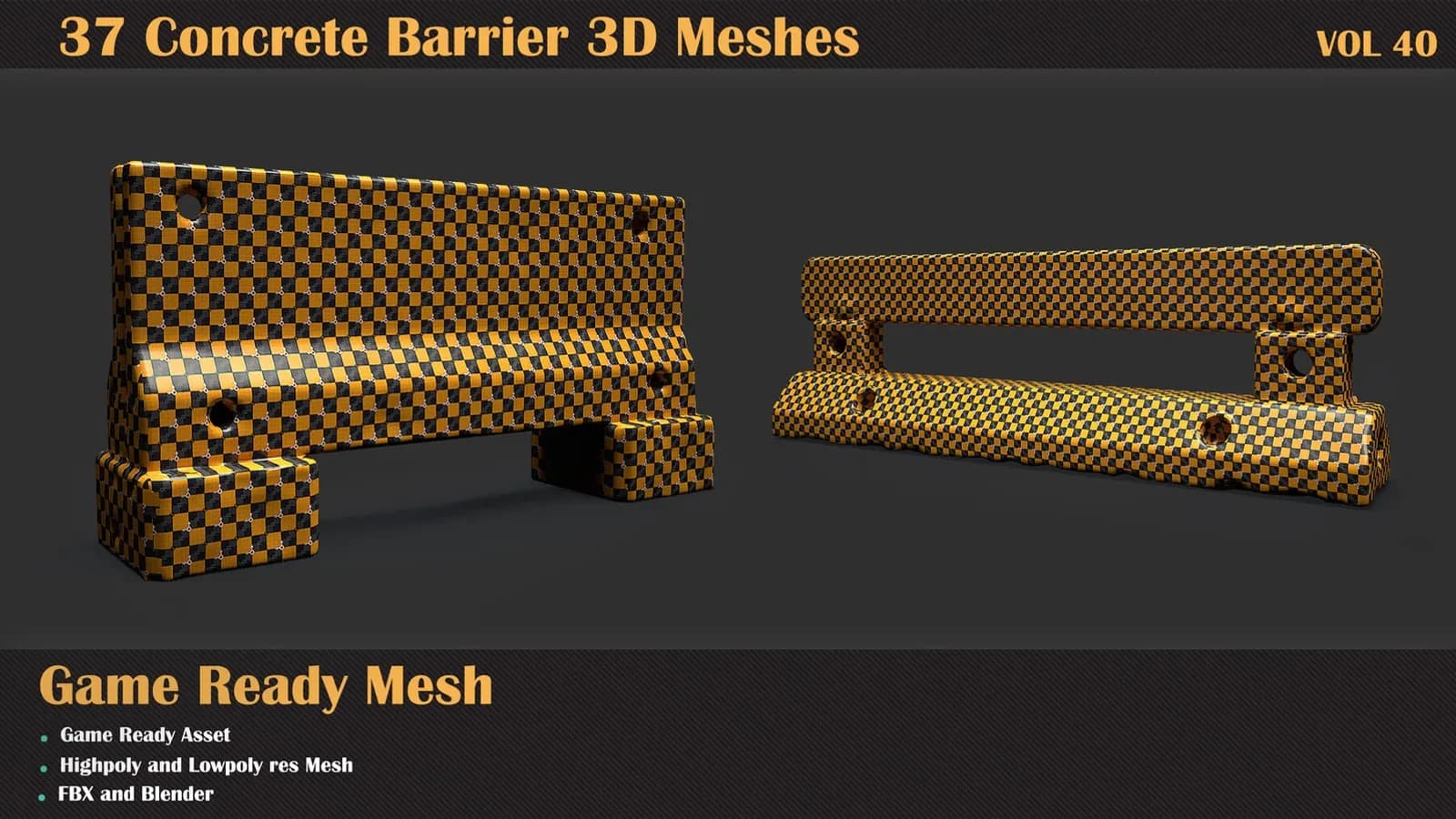 37 Concrete Barrier 3D Meshes — VOL 40 — preview 3