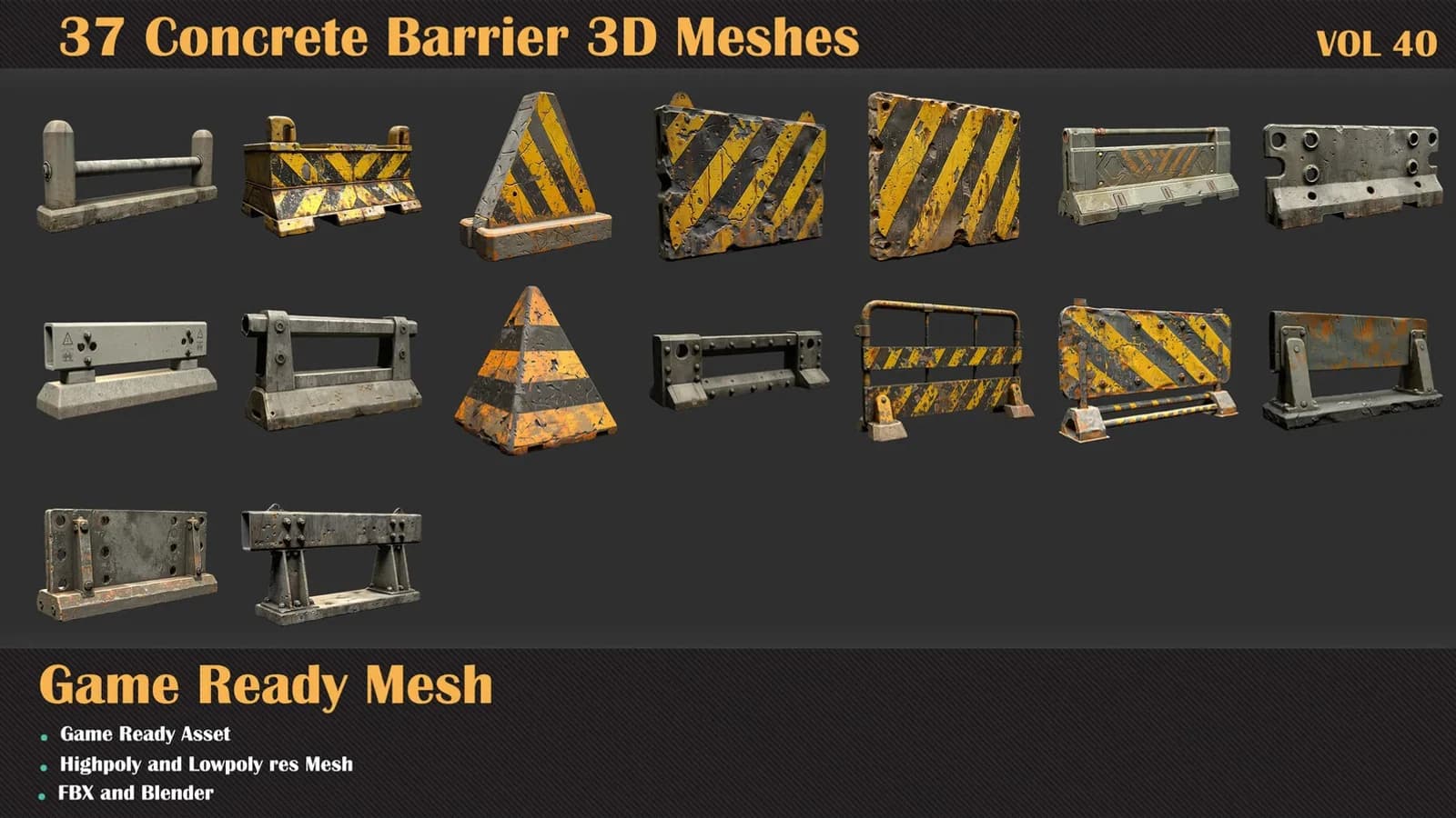 37 Concrete Barrier 3D Meshes — VOL 40 — preview 5