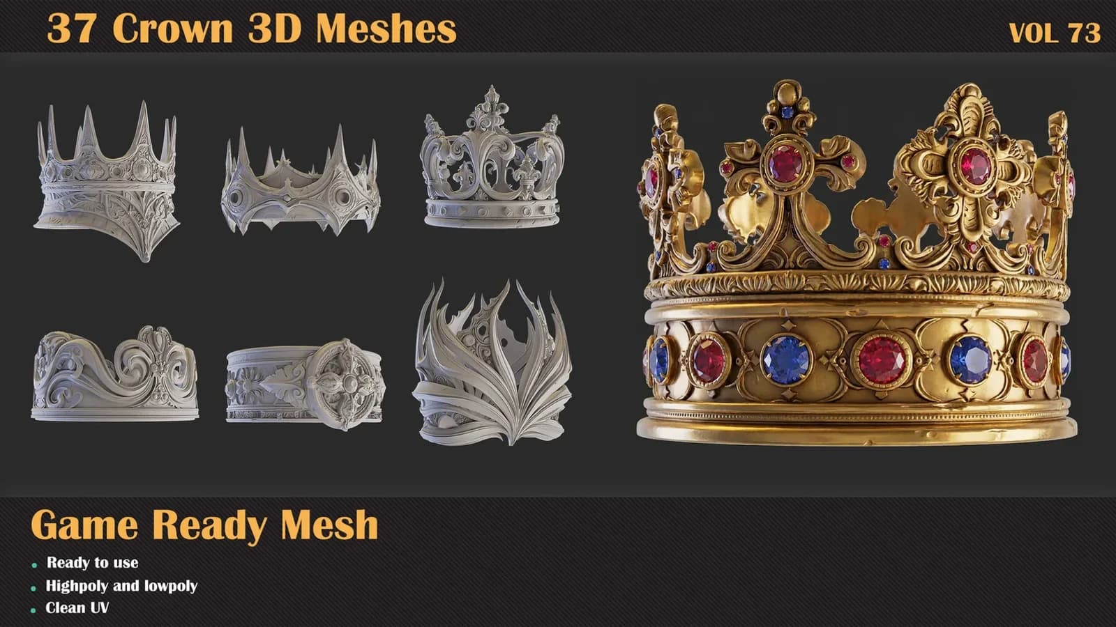 37 Crown 3D Meshes — VOL 73
