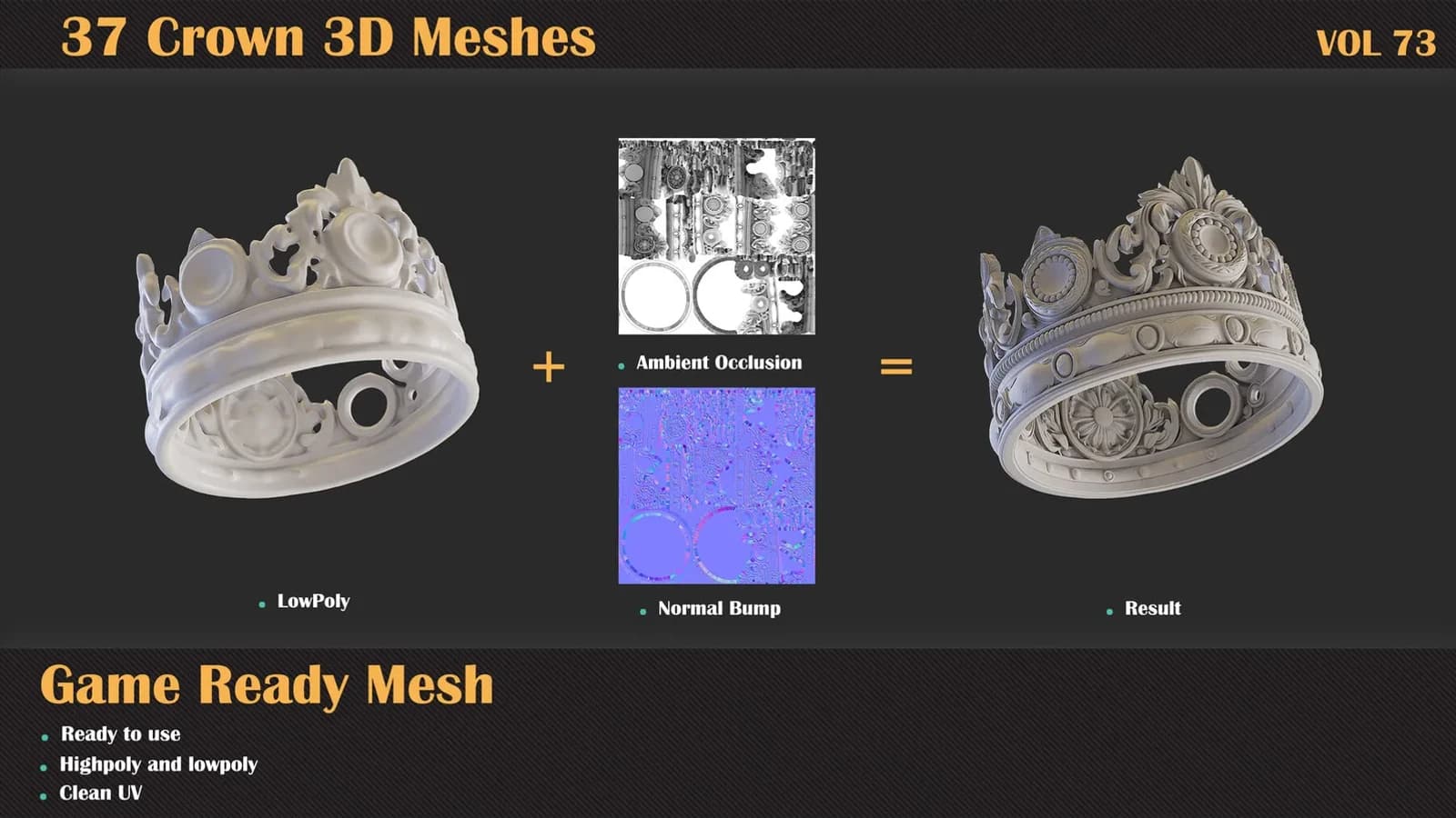 37 Crown 3D Meshes — VOL 73 — preview 3