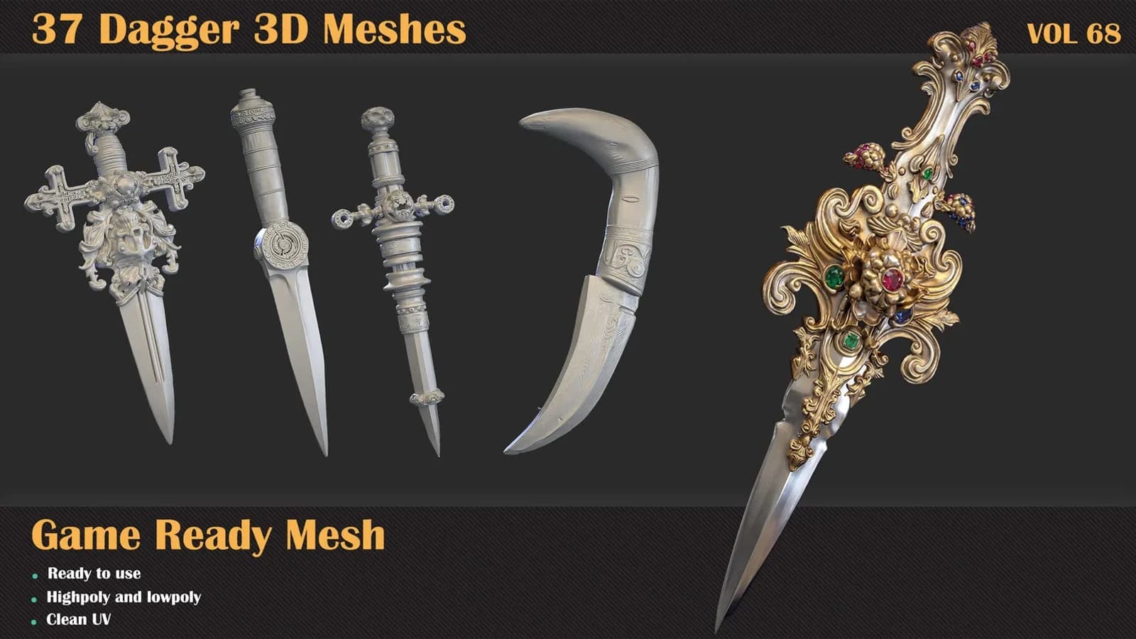 37 Dagger 3D Meshes — VOL 68