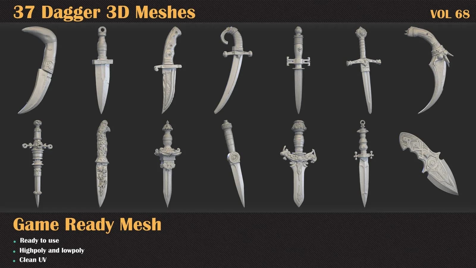 37 Dagger 3D Meshes — VOL 68 — preview 3