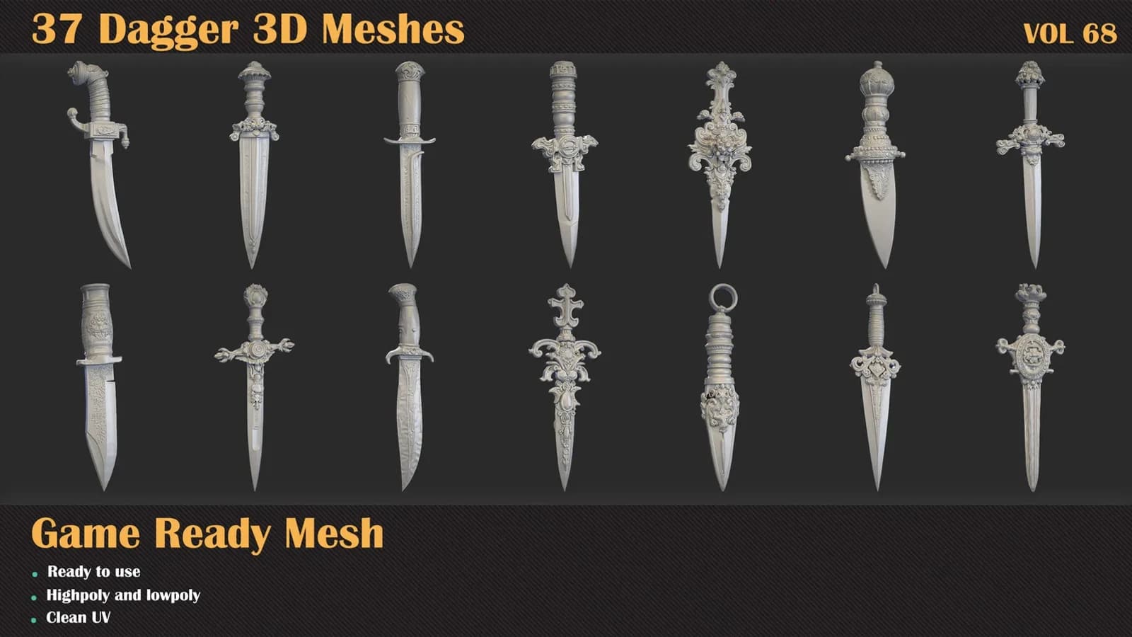 37 Dagger 3D Meshes — VOL 68 — preview 4