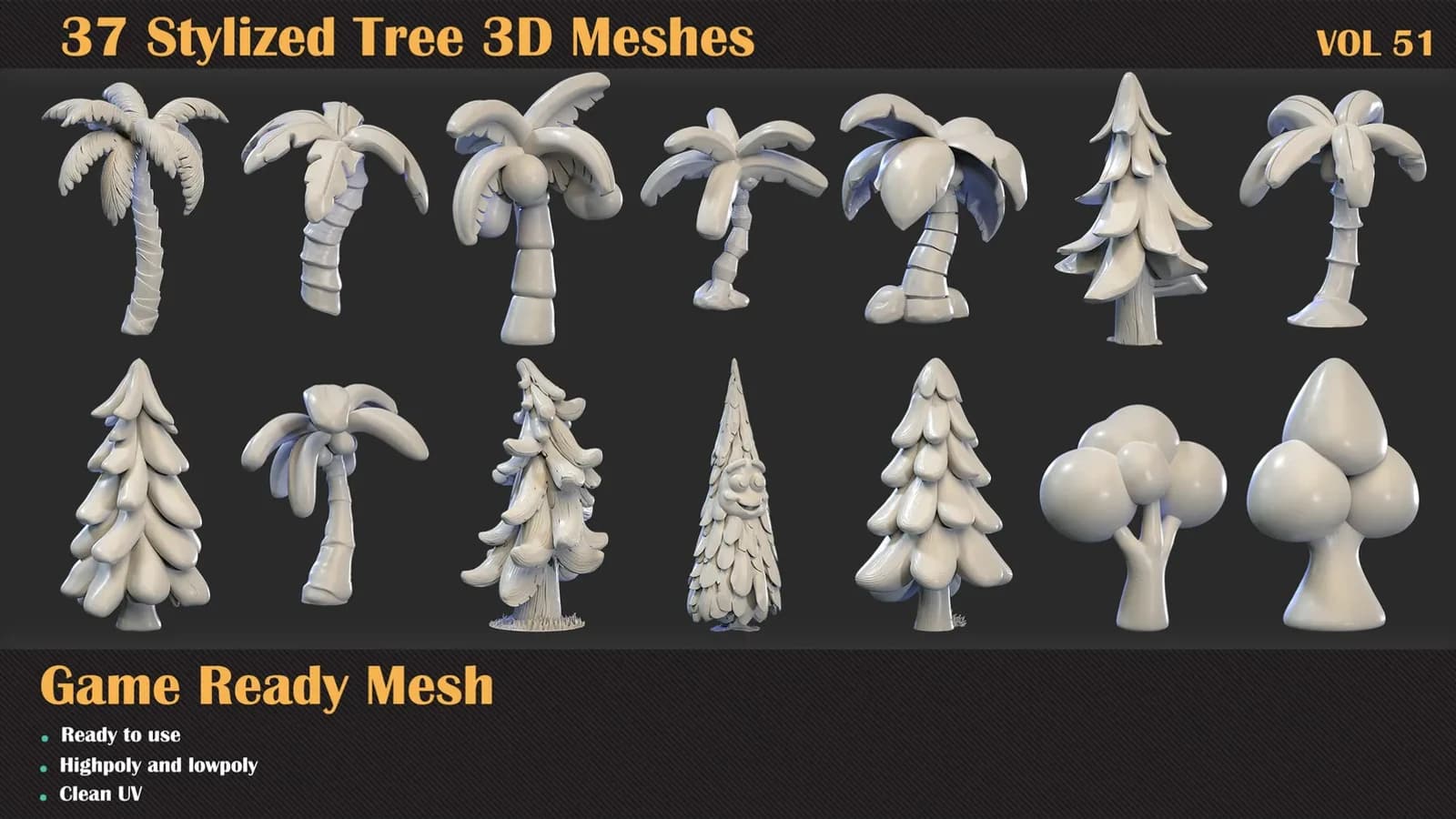37 Stylized Tree 3D Meshes — VOL 51 — preview 3