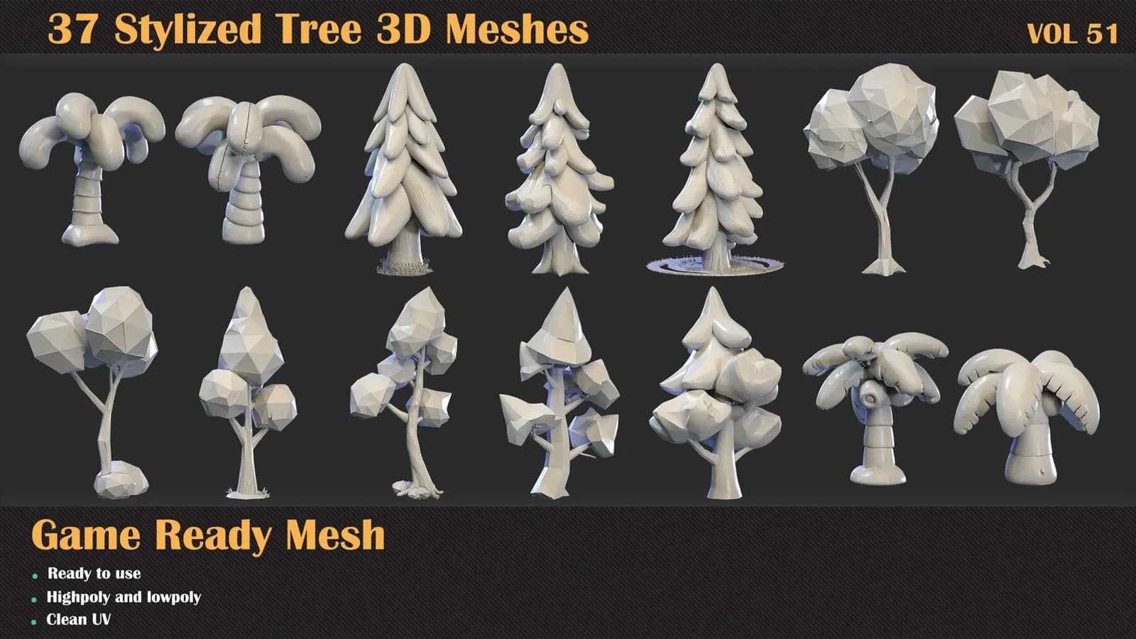 37 Stylized Tree 3D Meshes — VOL 51 — preview 4