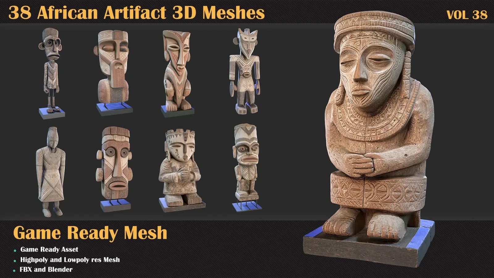 38 African Artifact 3D Meshes — VOL 38