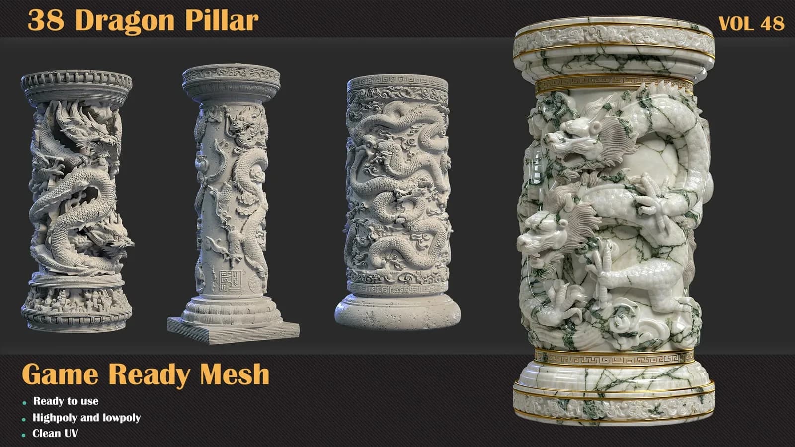 38 Dragon Pillar 3DMeshes — VOL 48