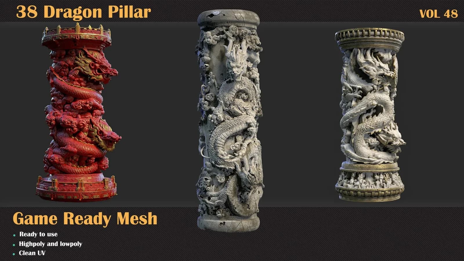 38 Dragon Pillar 3DMeshes — VOL 48 — preview 2