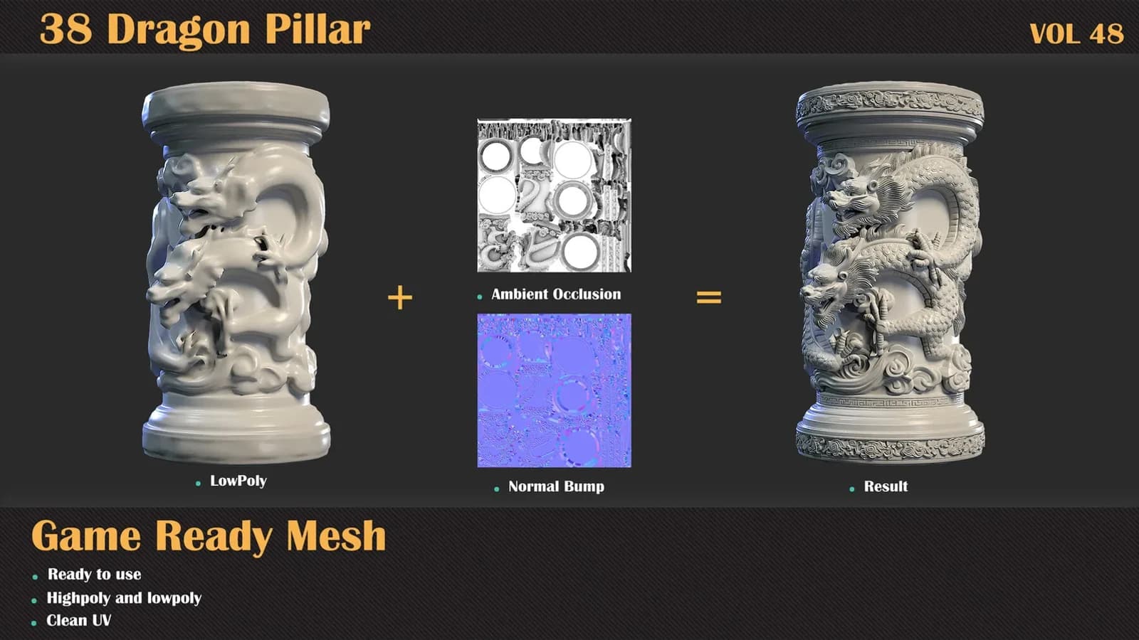 38 Dragon Pillar 3DMeshes — VOL 48 — preview 3