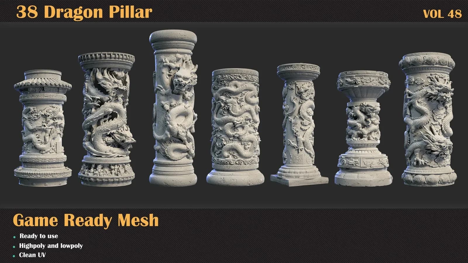 38 Dragon Pillar 3DMeshes — VOL 48 — preview 4