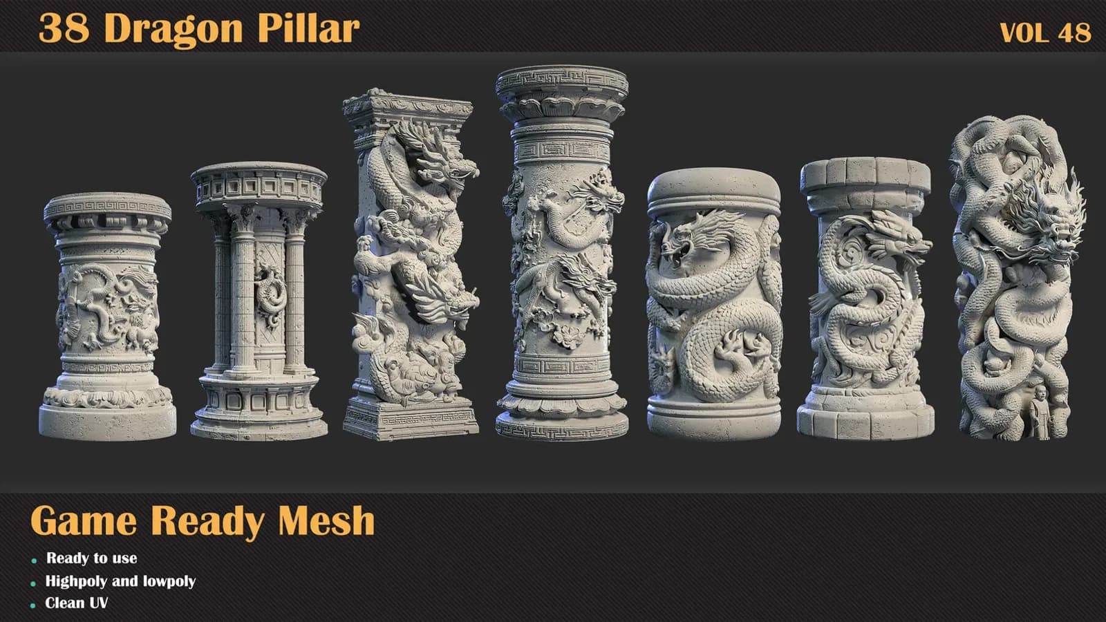 38 Dragon Pillar 3DMeshes — VOL 48 — preview 5