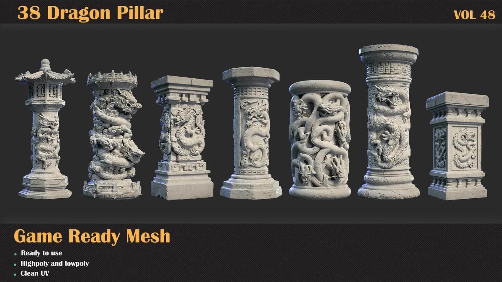 38 Dragon Pillar 3DMeshes — VOL 48 — preview 6