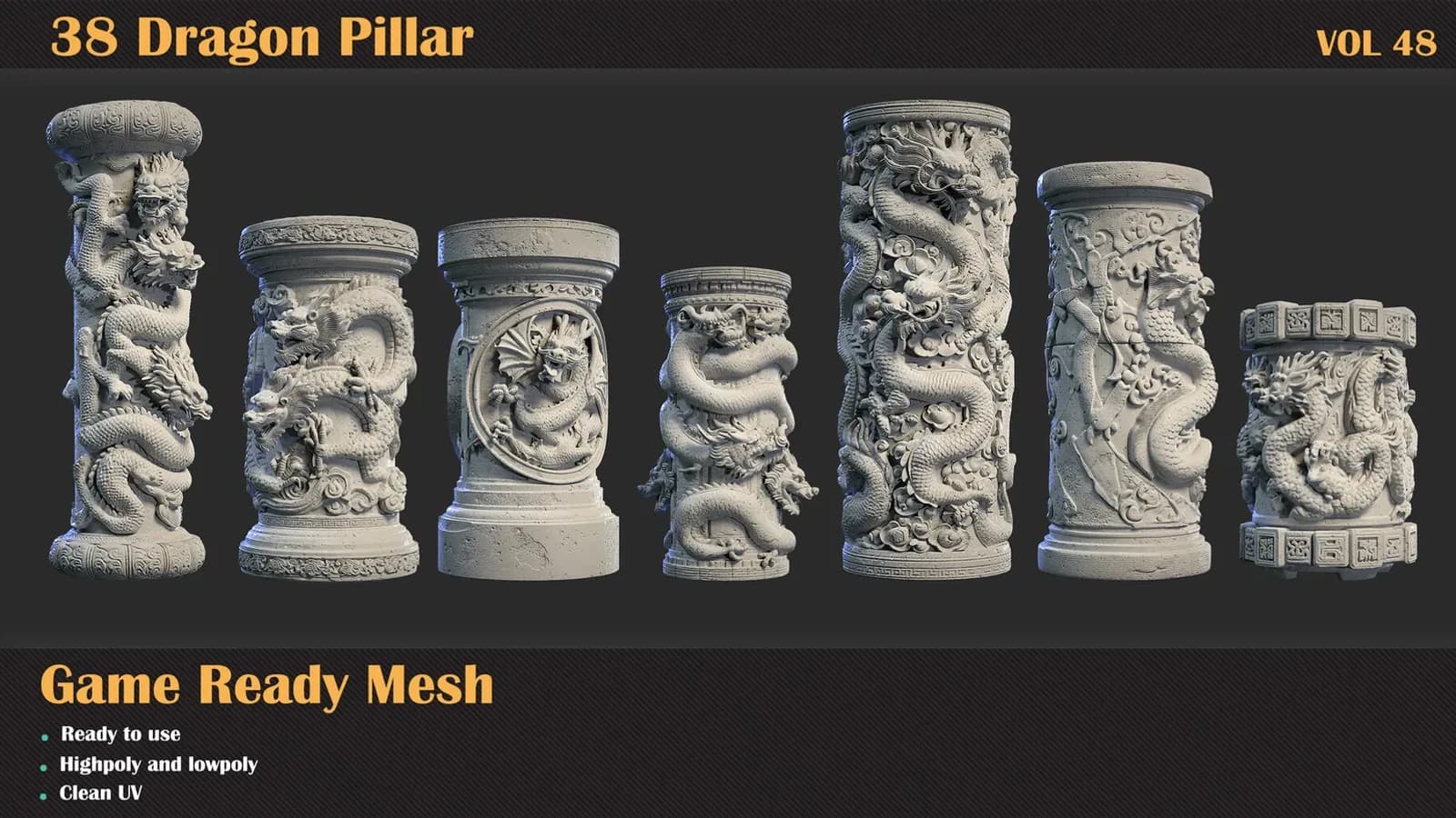 38 Dragon Pillar 3DMeshes — VOL 48 — preview 7