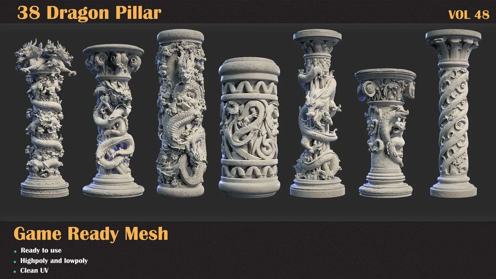 38 Dragon Pillar 3DMeshes — VOL 48 — preview 8