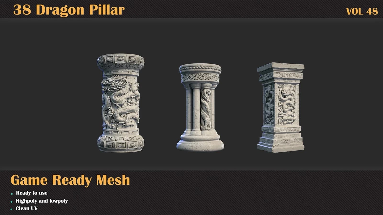 38 Dragon Pillar 3DMeshes — VOL 48 — preview 9