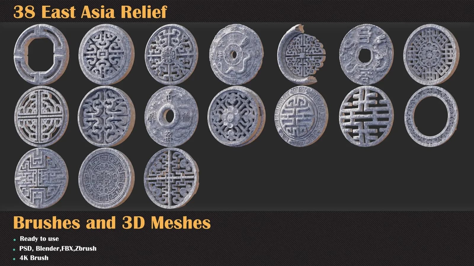 38 East Asia Relief Brushes & 3D Meshes — preview 4