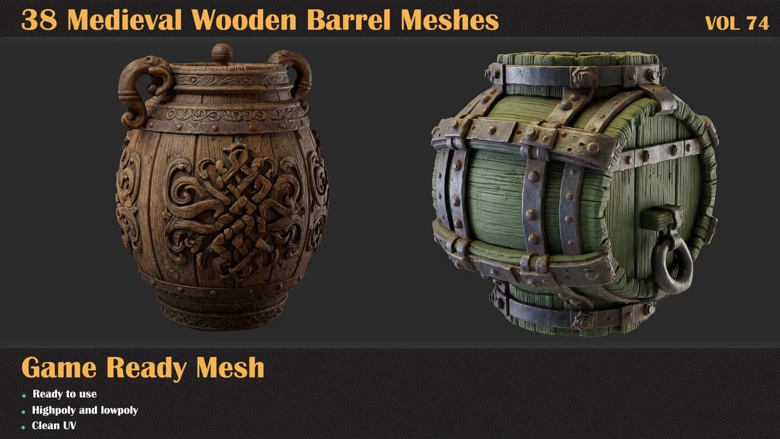 38 Medieval Wooden Barrel 3D Meshes — VOL 74 — preview 2